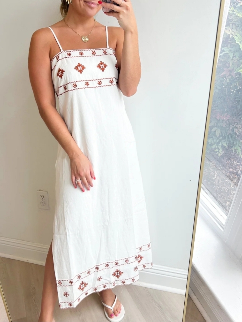 NWT SADIE & Sage White LINEN Embroidered Midi Dress XS
